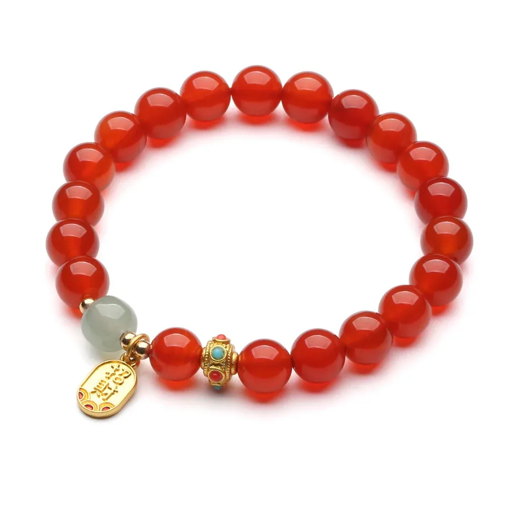 NatureQi Feng Shui Gemstone Bracelets: Red/White/Green Agate and Obsid