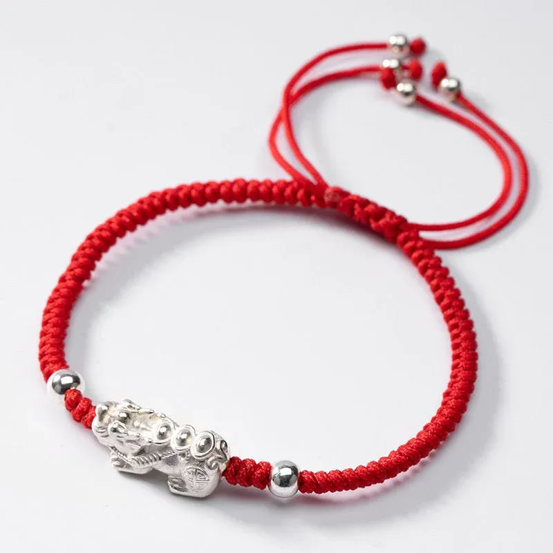 NatureQi Red String Silver Pixiu Bracelet - Attract Abundant Windfall Luck