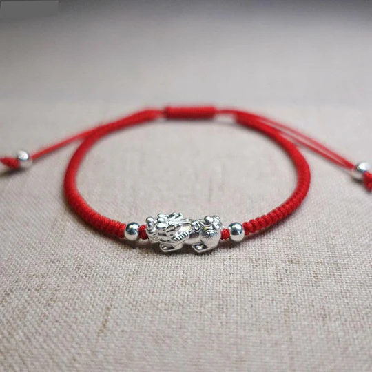 NatureQi Red String Silver Pixiu Bracelet - Attract Abundant Windfall Luck
