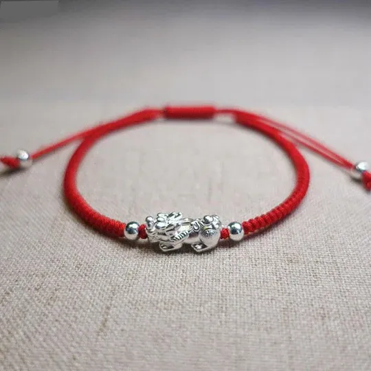 NatureQi Red String Silver Pixiu Bracelet - Attract Abundant Windfall Luck