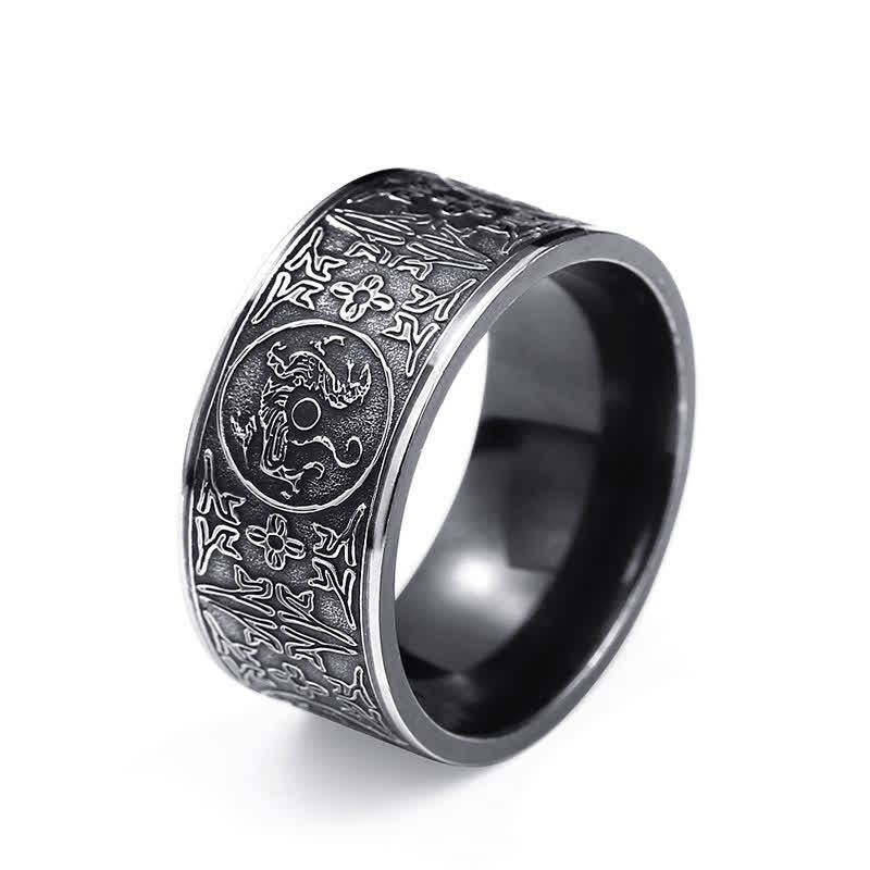 NatureQi Empowered by Four Guardian Beasts: Dragon, White Tiger, Suzaku, Basalt - Carved Success and Good Luck Ring - Open the Door to Luck and Success
