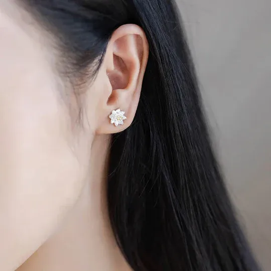 925 Sterling Silver Lotus Flower Balance Earrings - Spiritual & Stylish