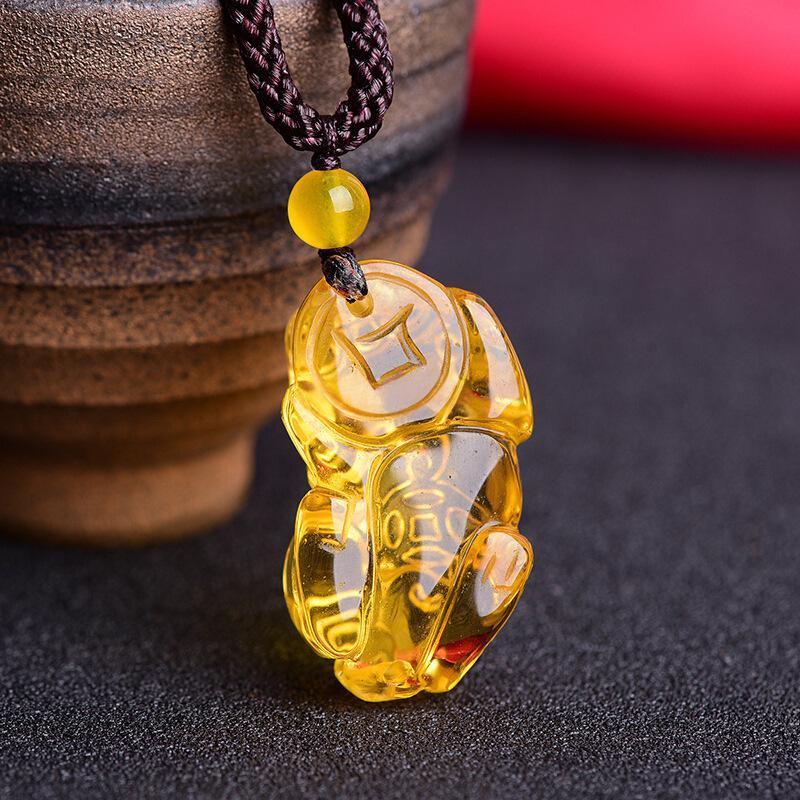 NatureQi Feng Shui Citrine Pixiu Wealth - gathering Necklace Pendant