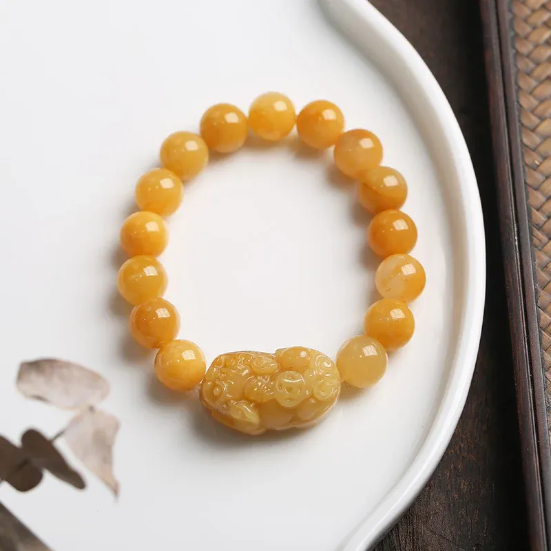 NatureQi Golden - Thread Jade Pixiu Wealth - attracting Bracelet: Amass Wealth, Embrace Blessings, and Carry Auspiciousness with You