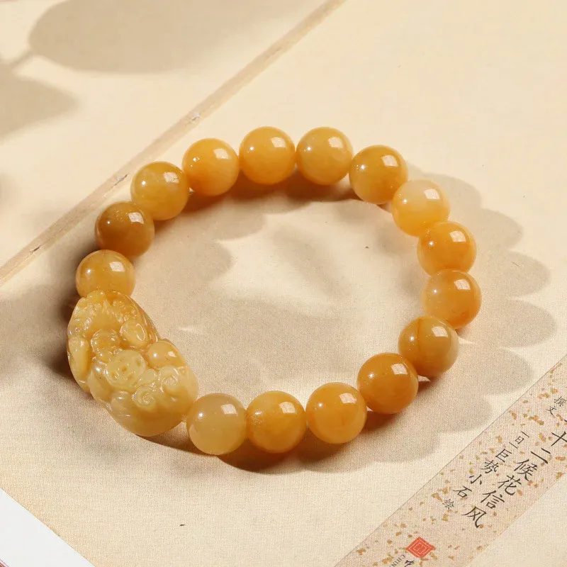 NatureQi Golden - Thread Jade Pixiu Wealth - attracting Bracelet: Amass Wealth, Embrace Blessings, and Carry Auspiciousness with You