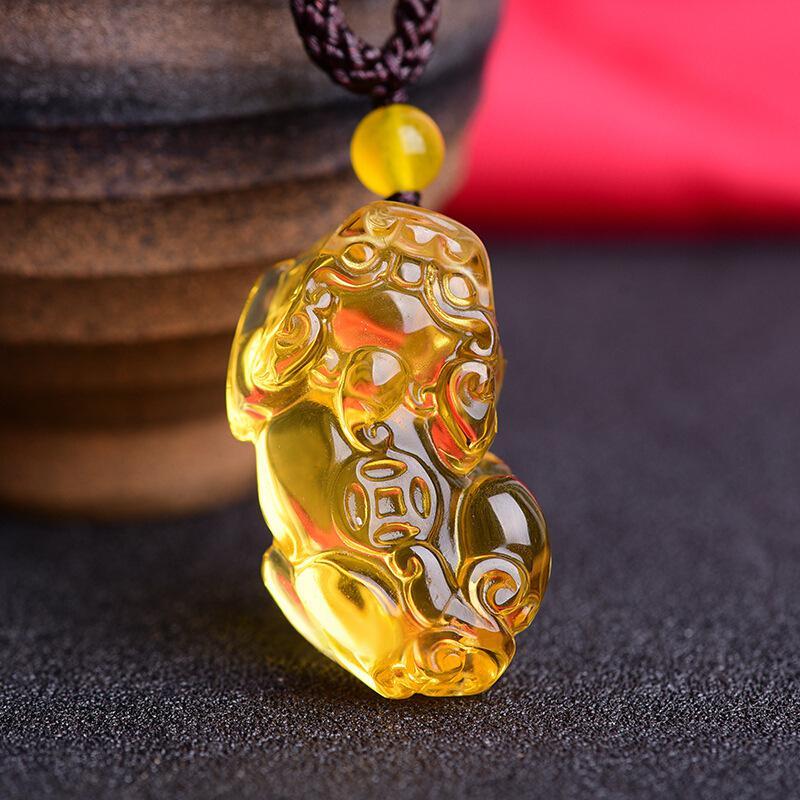 NatureQi Feng Shui Citrine Pixiu Wealth - gathering Necklace Pendant