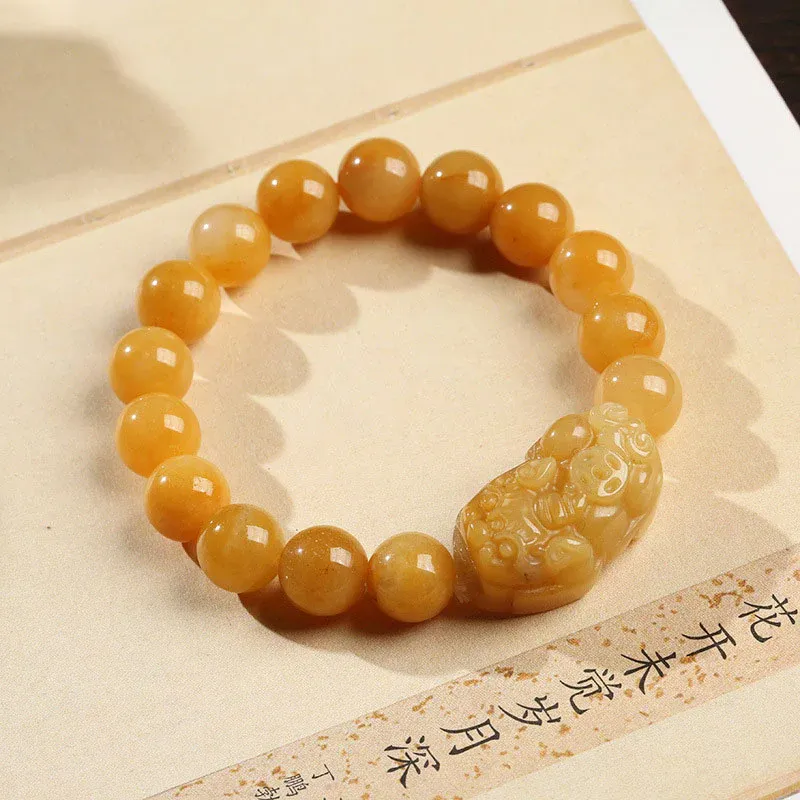 NatureQi Golden - Thread Jade Pixiu Wealth - attracting Bracelet: Amass Wealth, Embrace Blessings, and Carry Auspiciousness with You