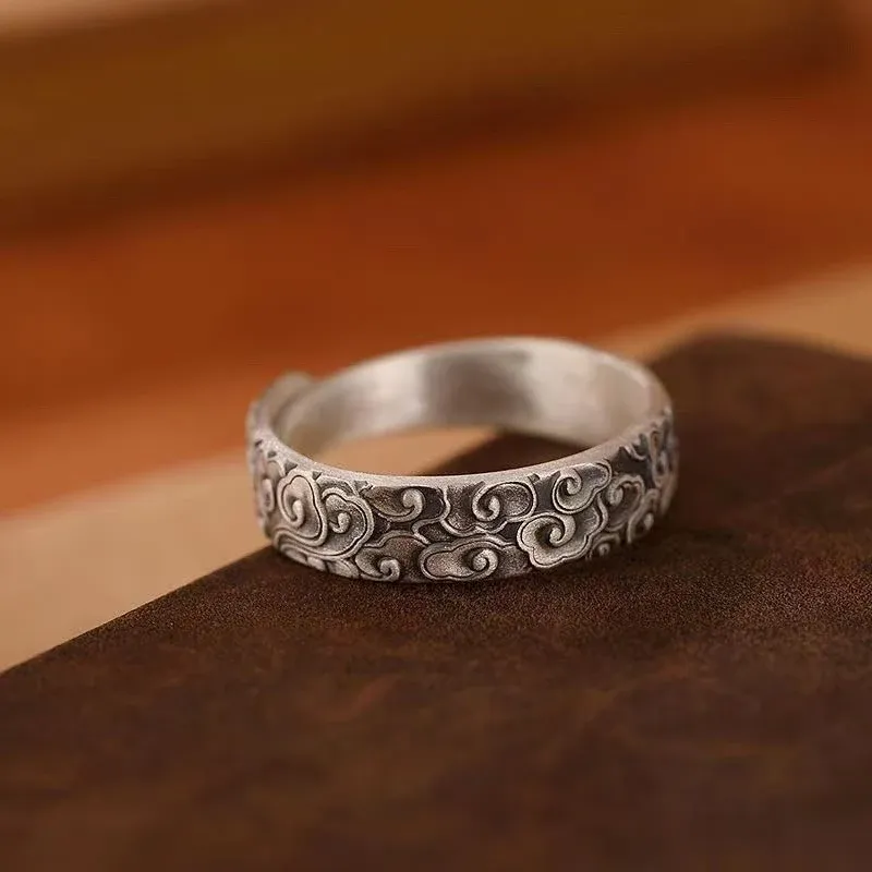NatureQi Vintage Auspicious Clouds Pattern Good Luck Ring: Inherit Auspiciousness and Open the Door to Luck