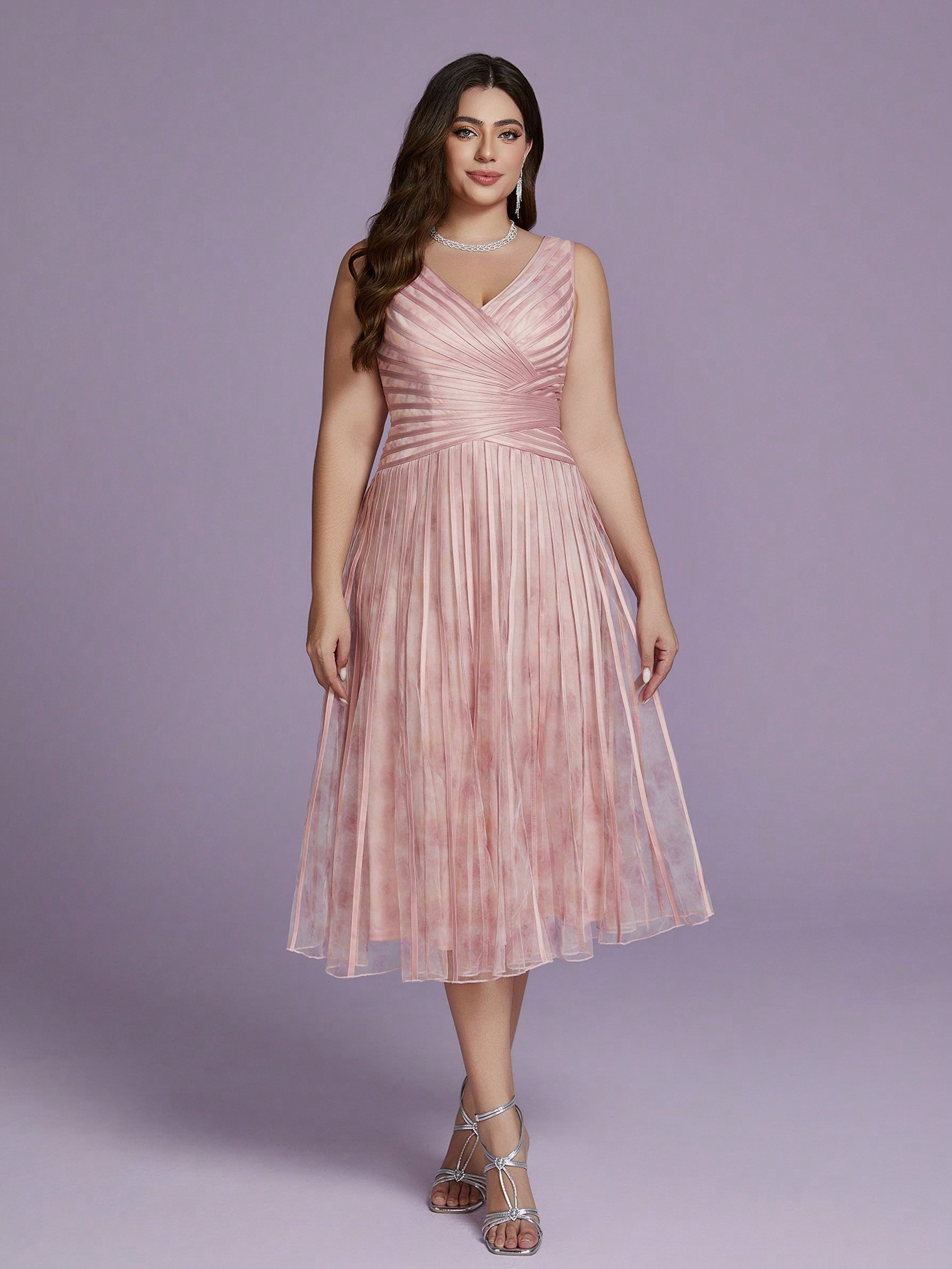 Leely Plus Women's Elegant V Neck A-Line Midi Dress