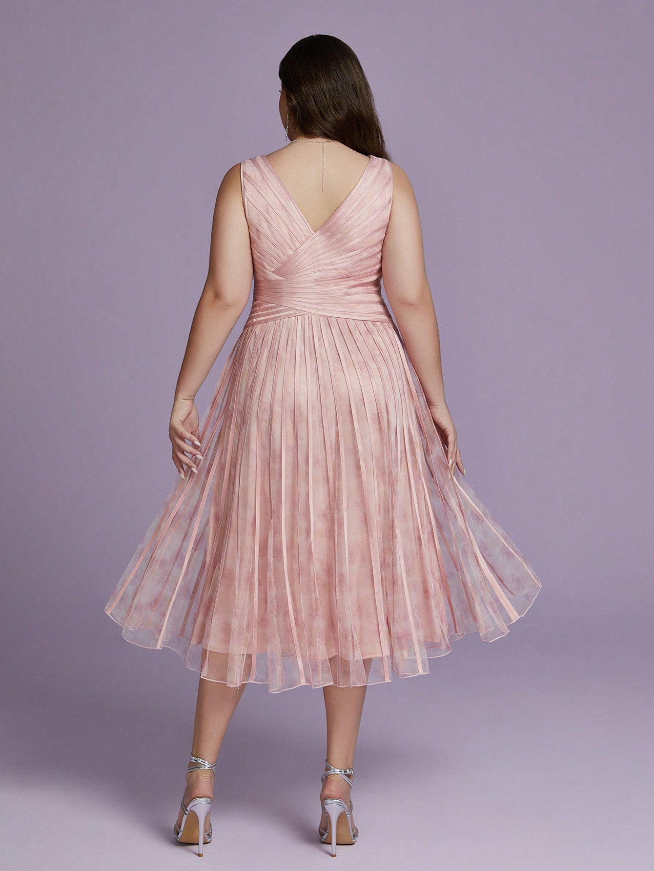 Leely Plus Women's Elegant V Neck A-Line Midi Dress