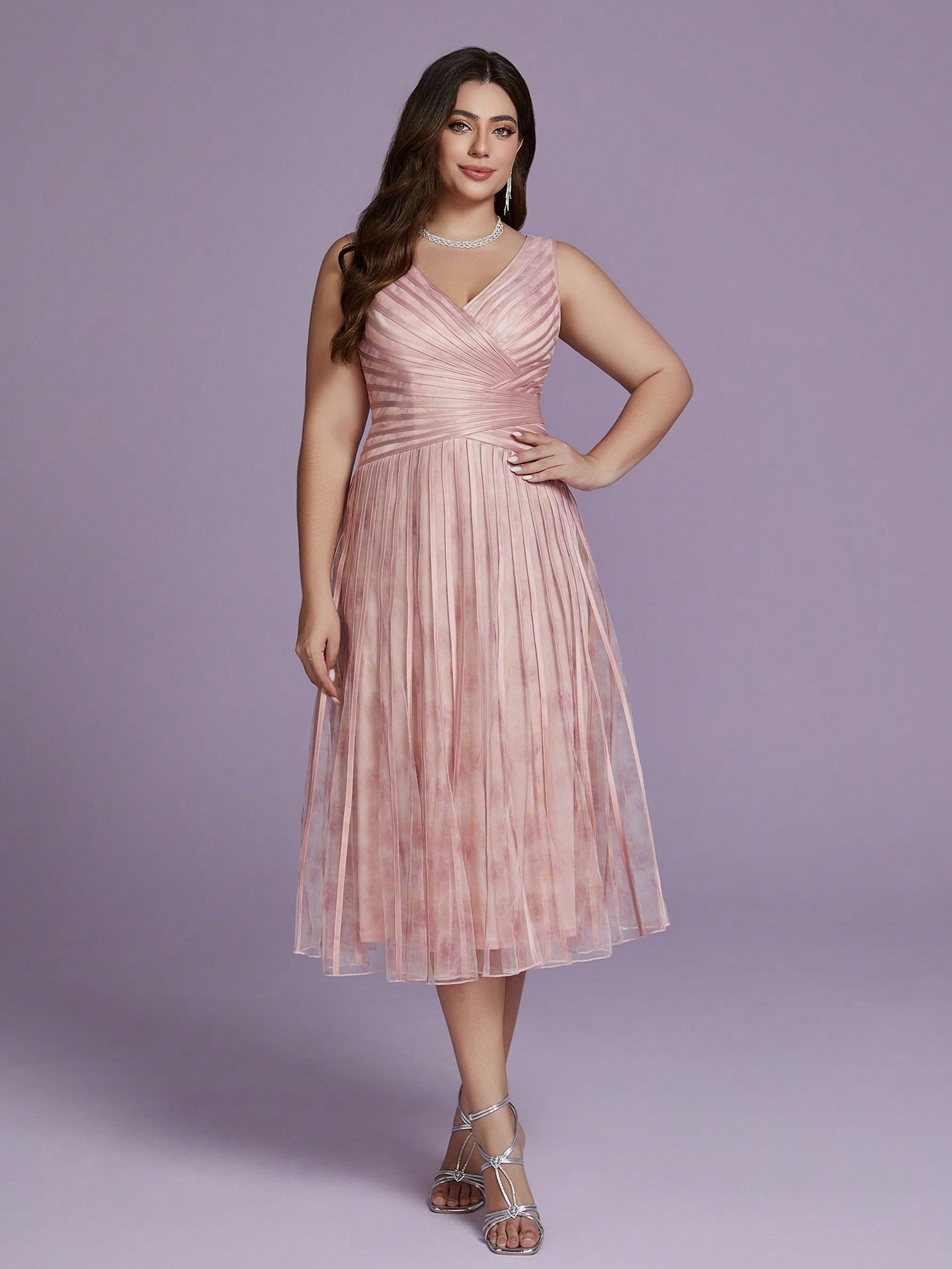 Leely Plus Women's Elegant V Neck A-Line Midi Dress