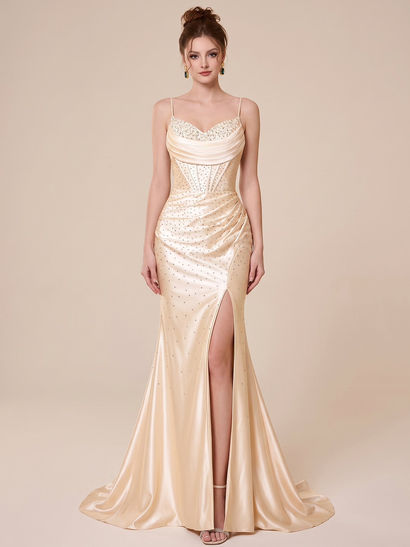 Leely Elegant Spaghetti Straps Sleeveless Evening Gown