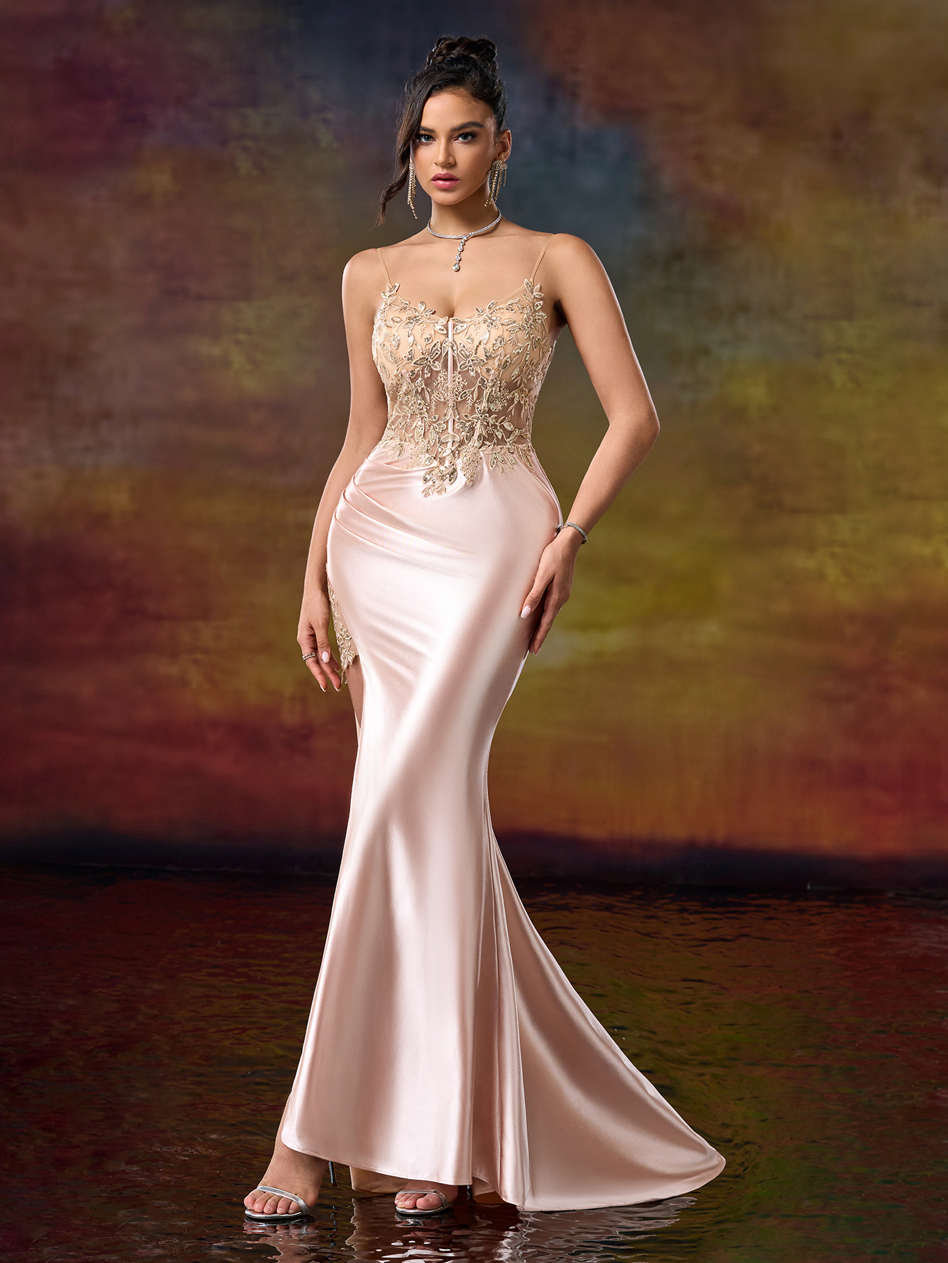 Modecrush Applique Sheath Spaghetti Split Thight Sweetheart Prom Dress Sparkling Sequin Appliqué Embroidered Gown Spring New Party Dress Prom Dress Cocktail Dress