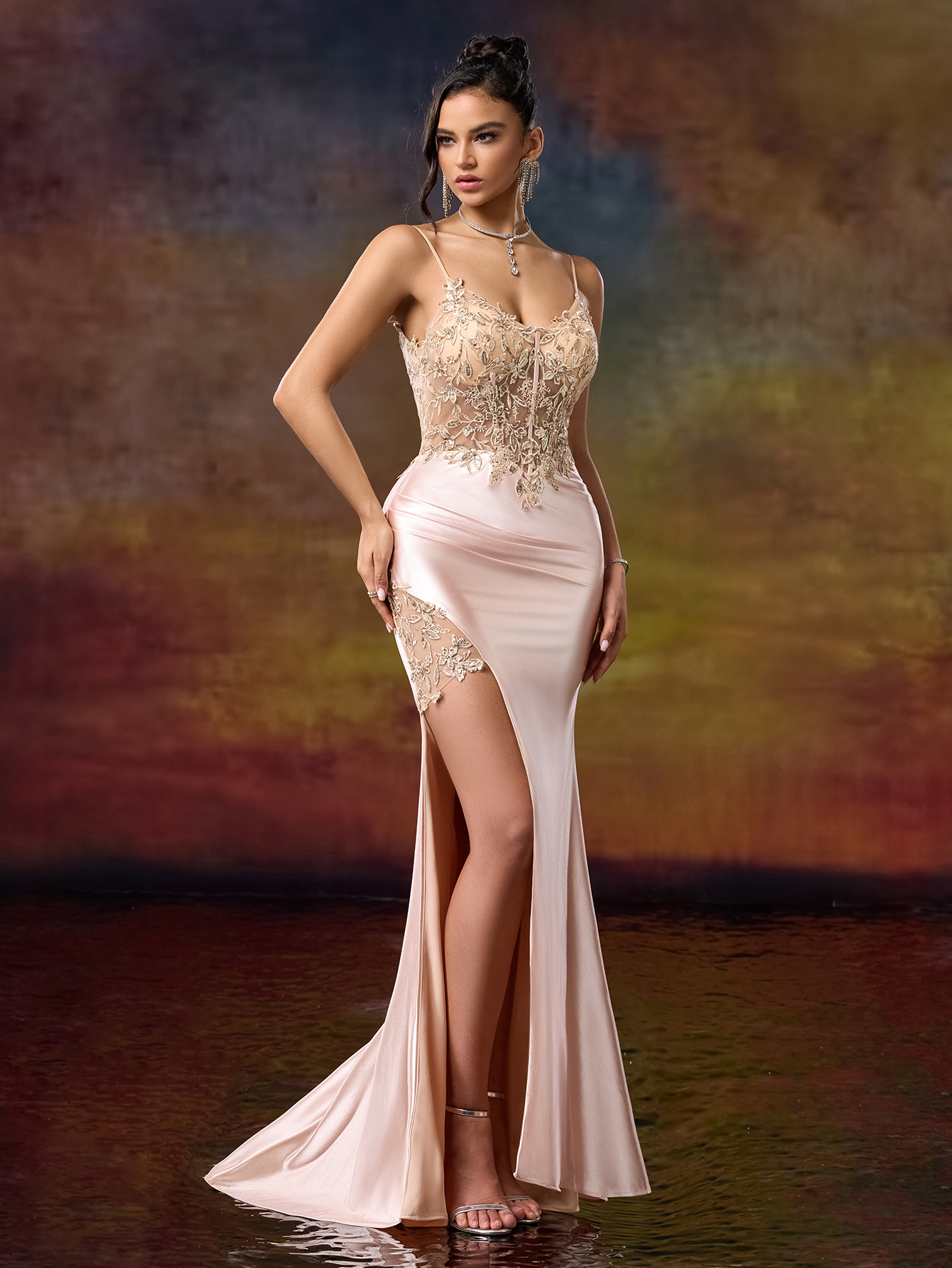 Modecrush Applique Sheath Spaghetti Split Thight Sweetheart Prom Dress Sparkling Sequin Appliqué Embroidered Gown Spring New Party Dress Prom Dress Cocktail Dress