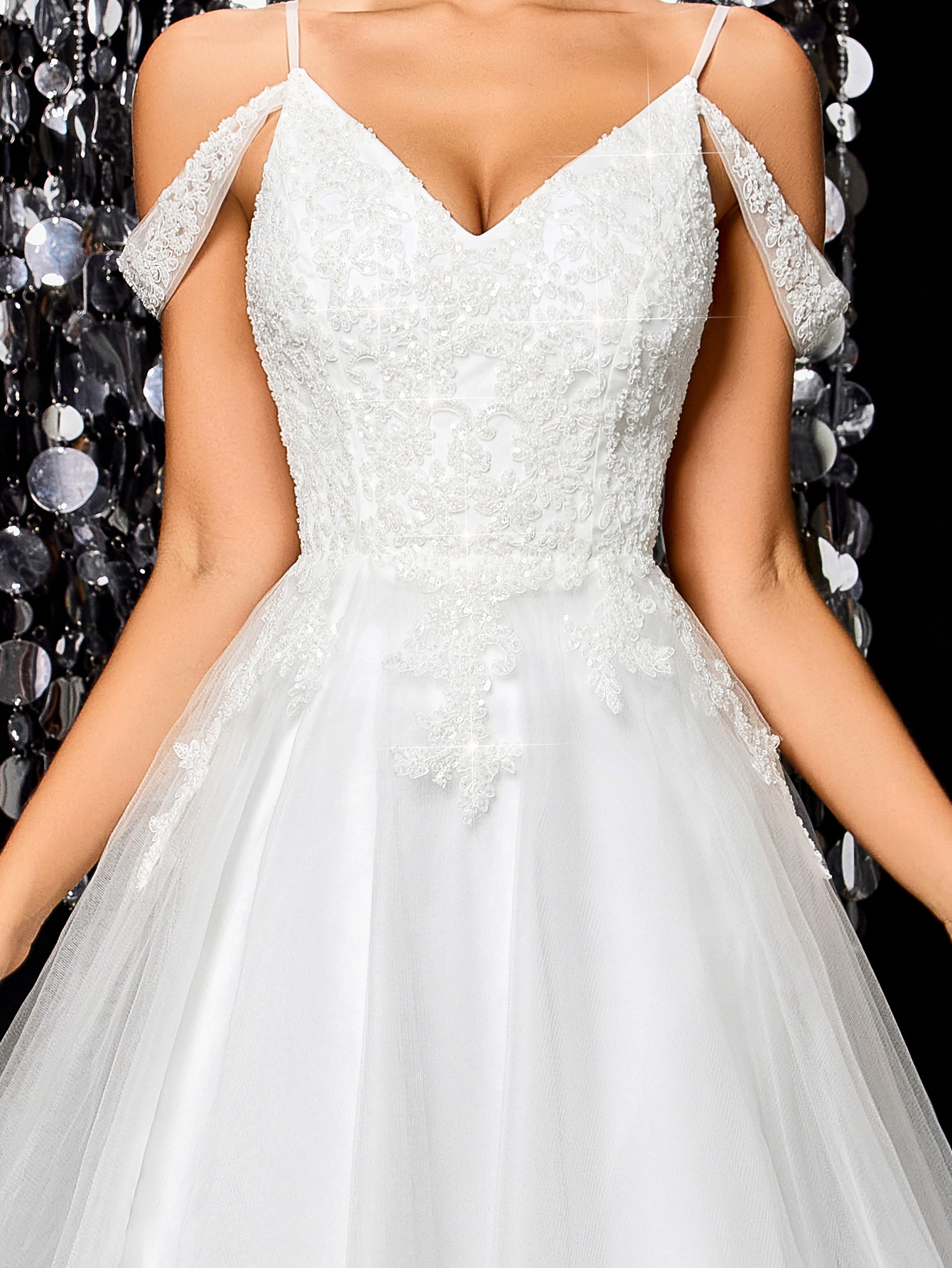 Modecrush Beaded Women Wedding Dress , White Off-the-shoulder Elegant Bridal Dress, for Wedding, Dinner