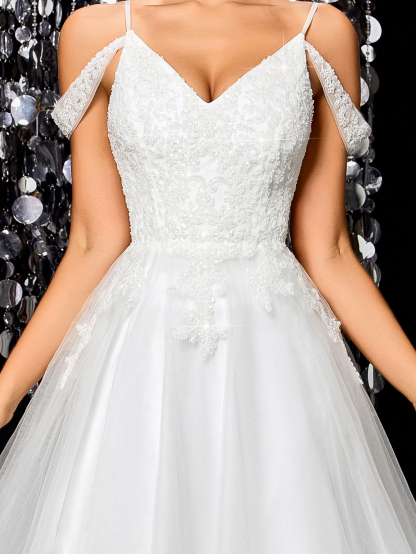 Modecrush Beaded Women Wedding Dress , White Off-the-shoulder Elegant Bridal Dress, for Wedding, Dinner