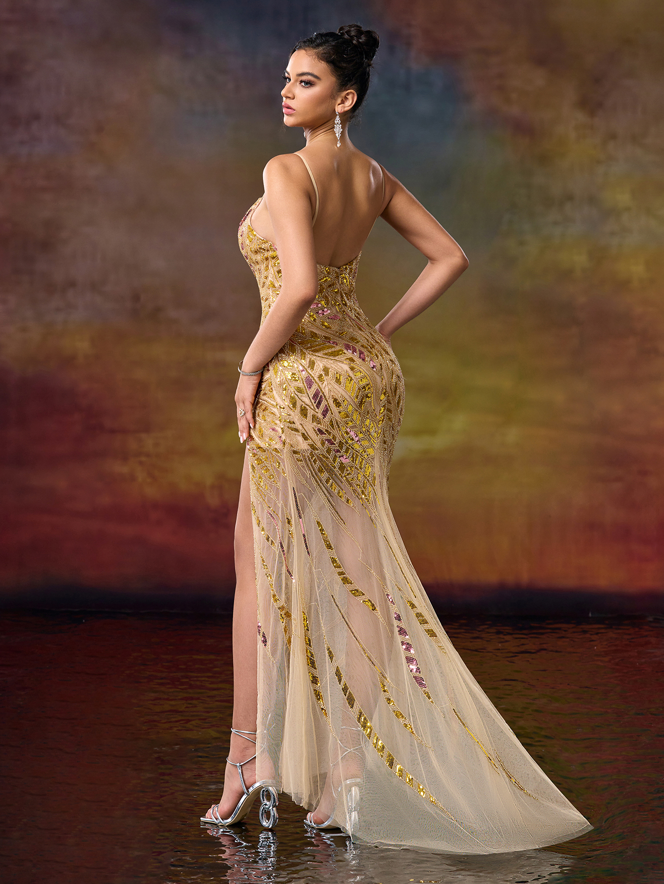 Modecrush Column Spaghetti Sweetheart Neckline Beaded Sexy Evening Party Dress