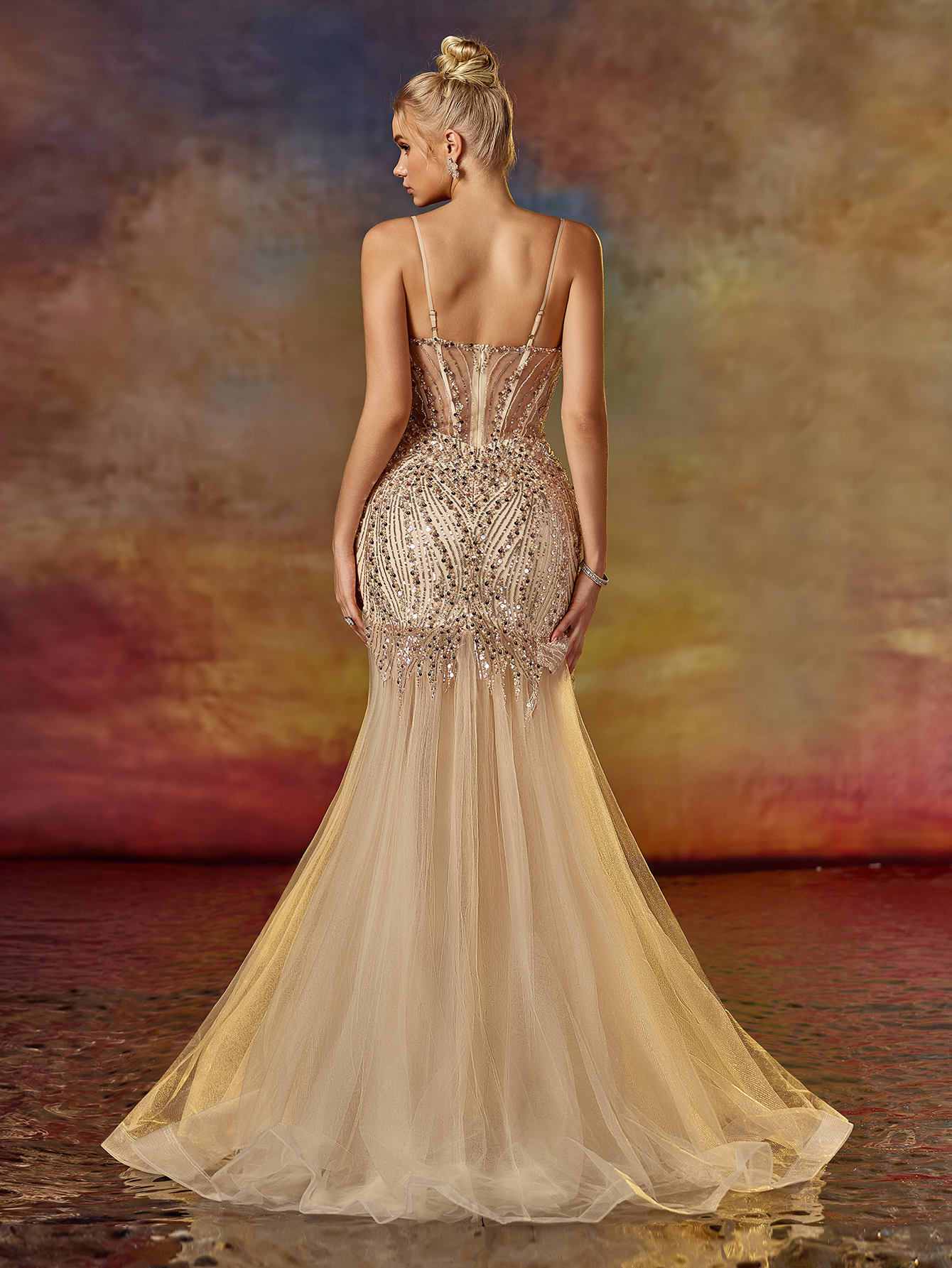 Modecrush Deep V Neck Spaghetti Mermaid Prom Dress