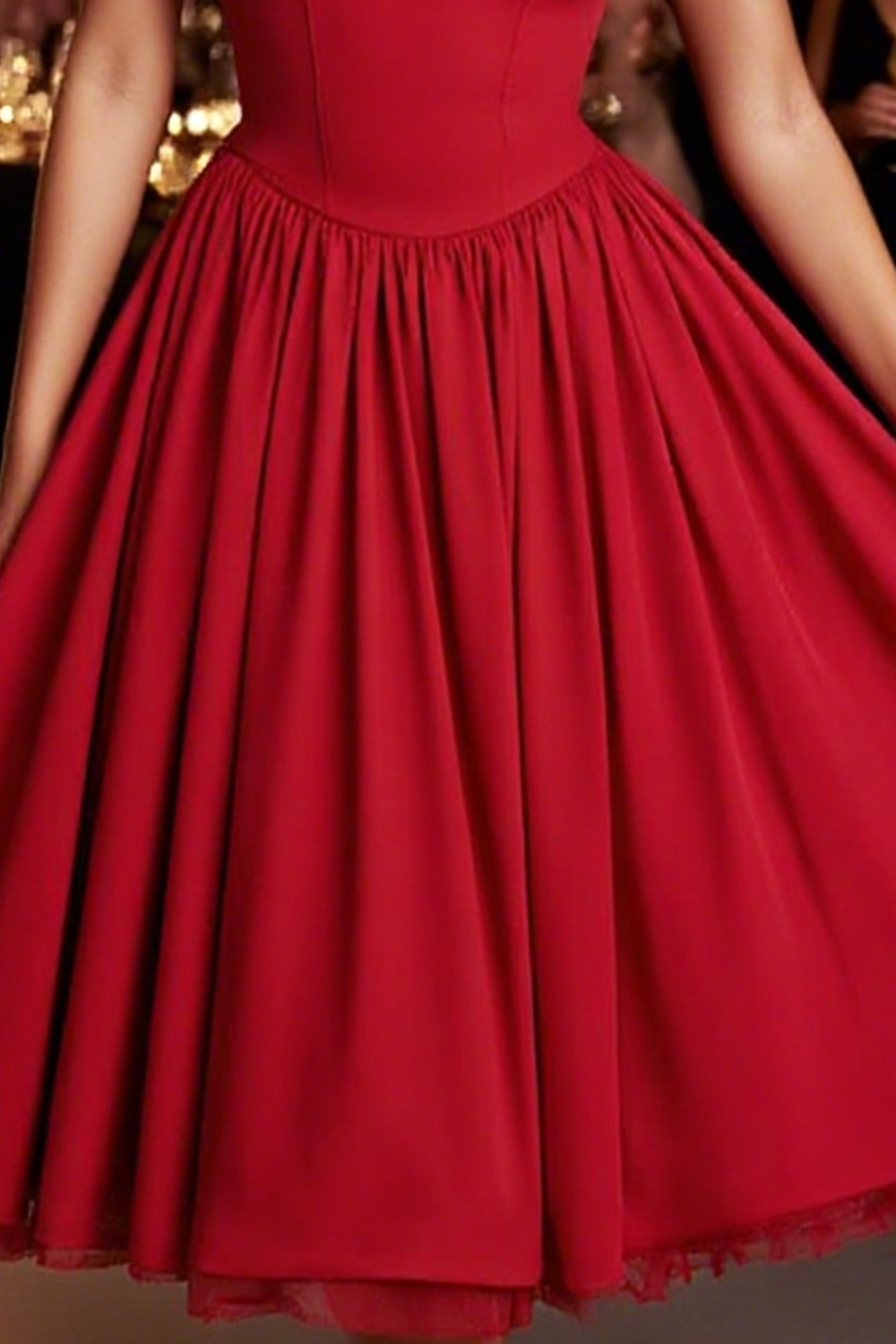 Modecrush Red A-Line Halter Lace-Up Long Formal & Vacation Organza Dress