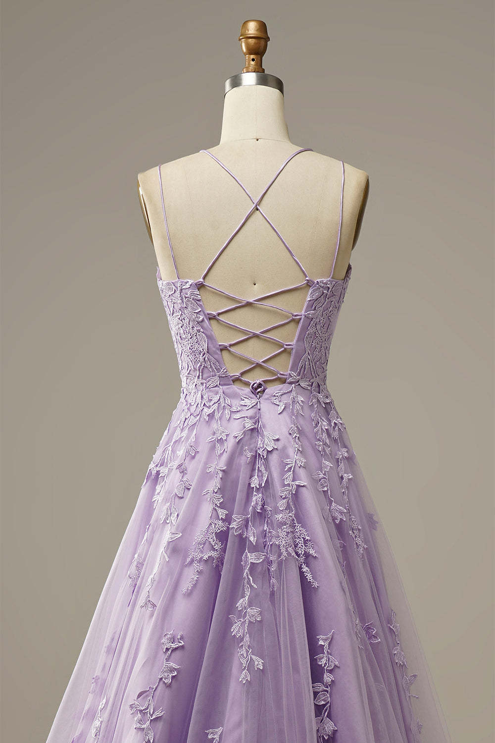 A-Line Purple Spaghetti Straps Long Prom Dress with Appliques