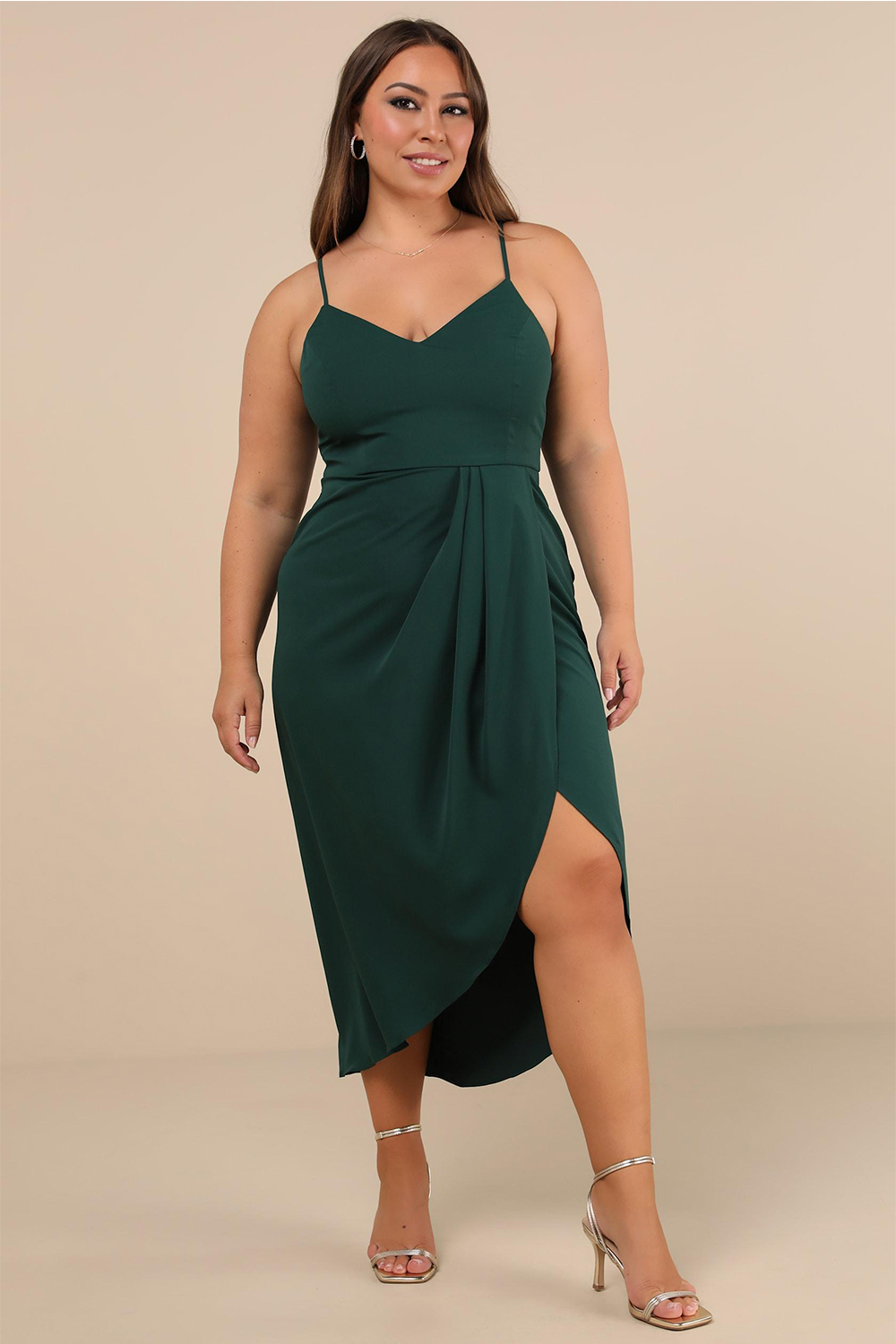 Modecrush Green Stretch Spandex V-Neck A-Line Formal & Vacation Dress