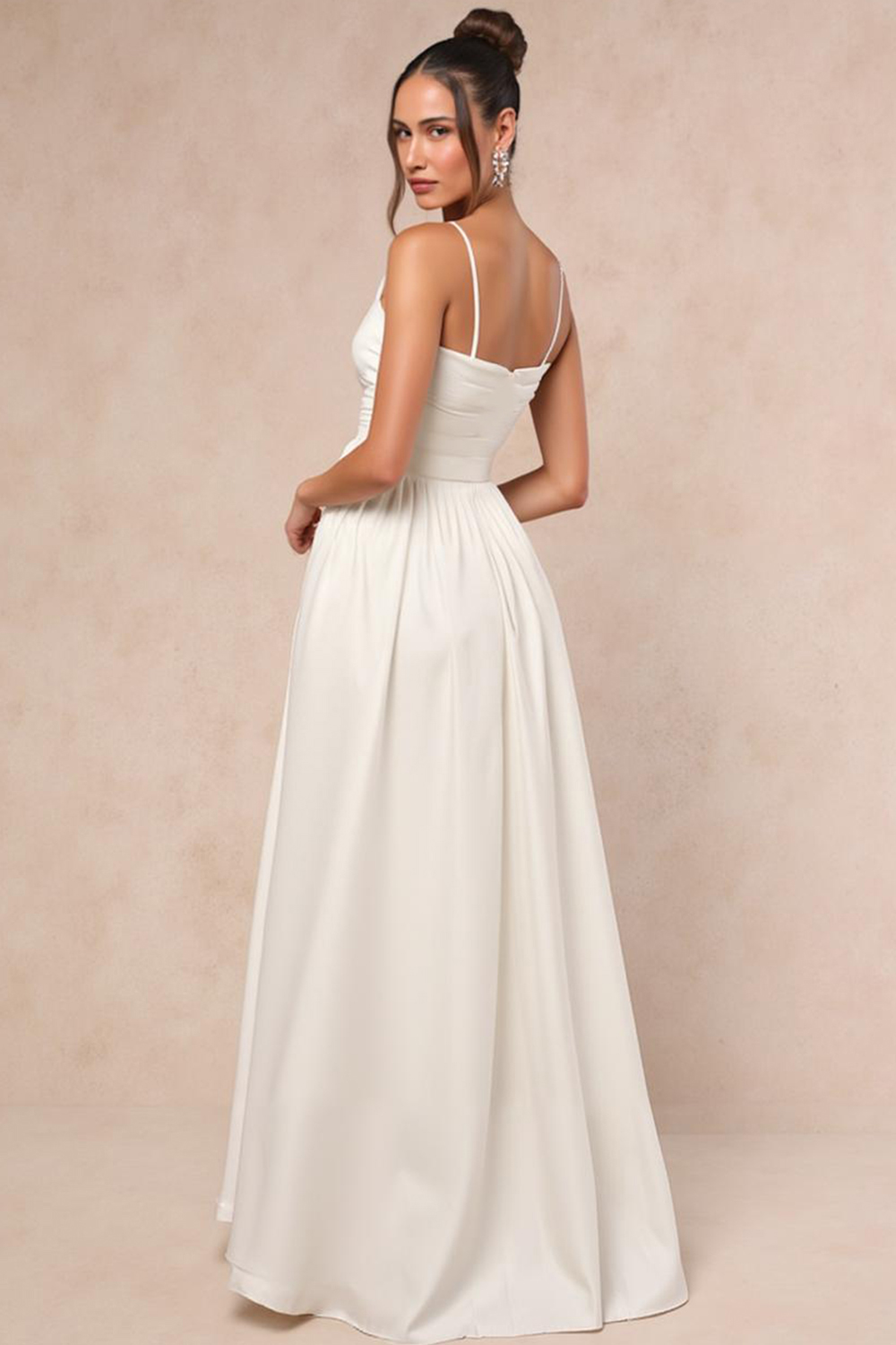 Modecrush White Satin A-Line Long Evening Dress