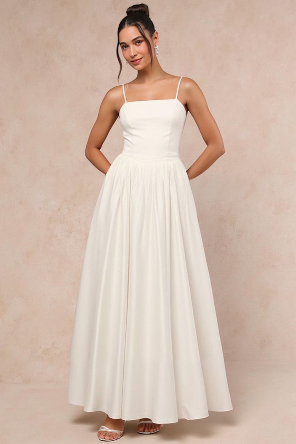 Modecrush White Satin A-Line Long Evening Dress