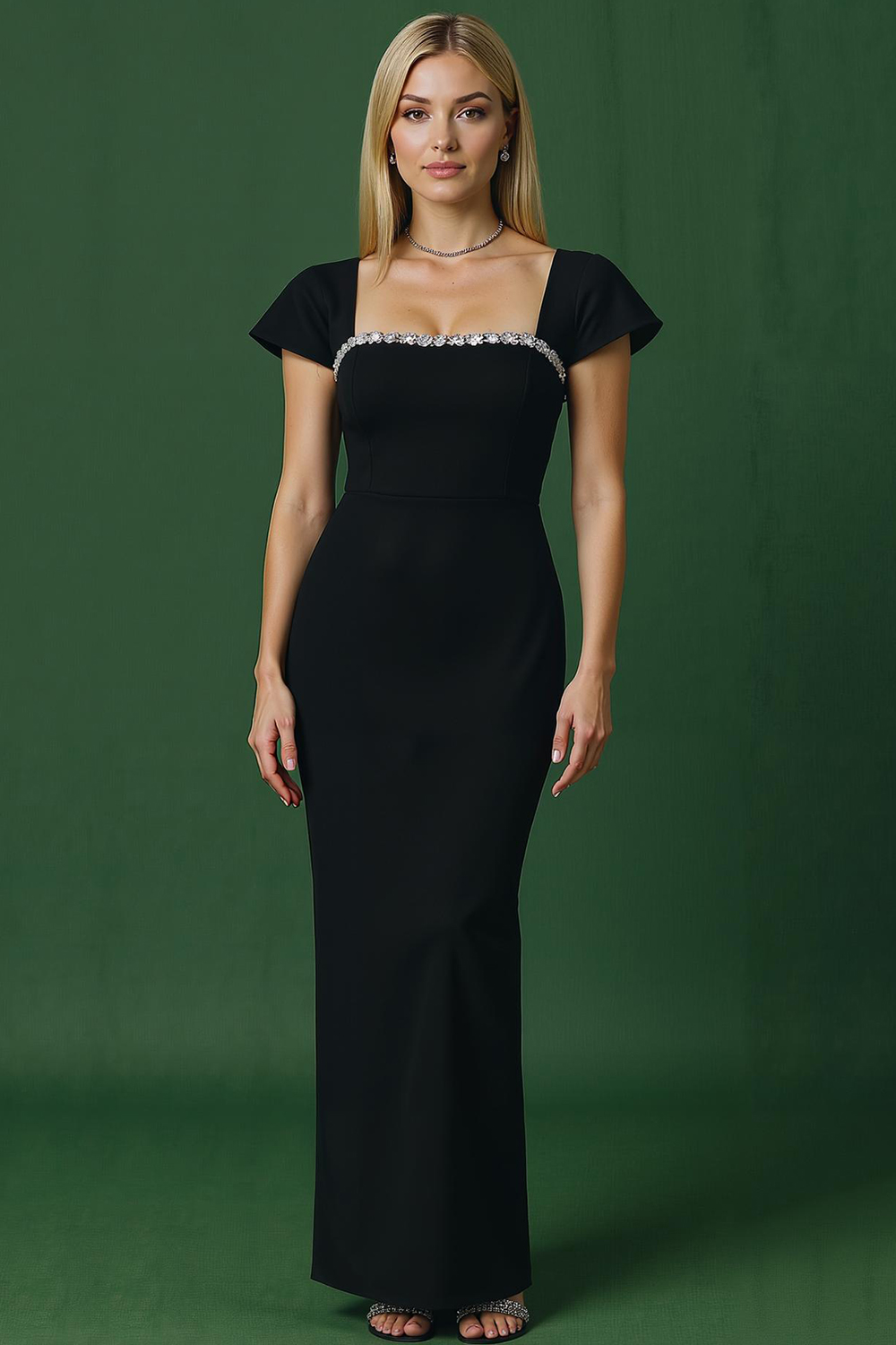Modecrush Green Satin Strapless Tiered A-Line Dress with Pleats and Co