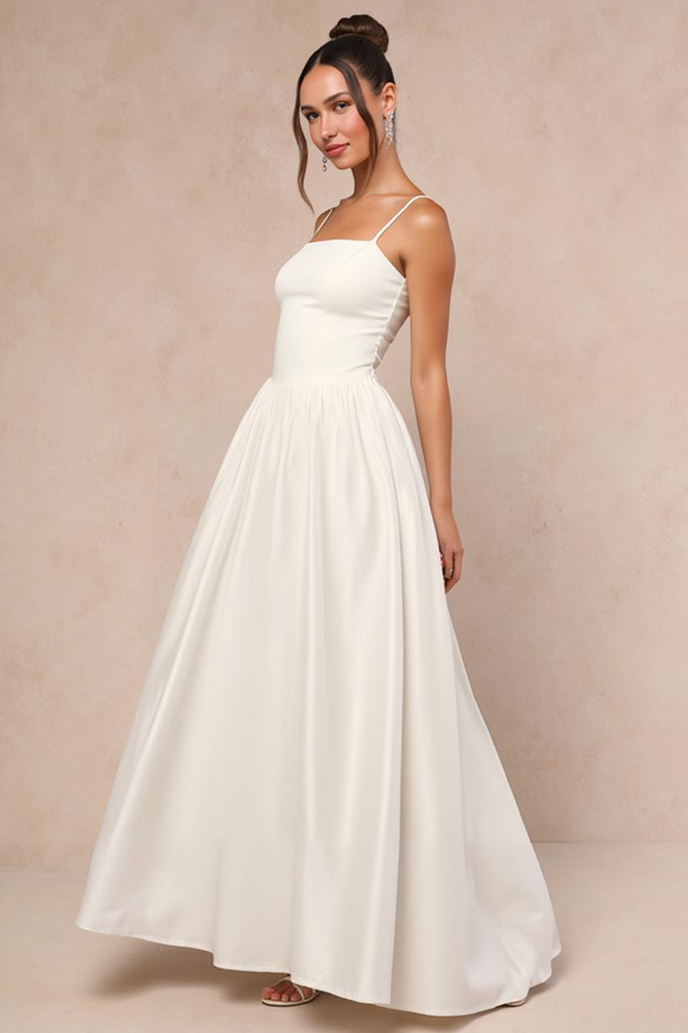 Modecrush White Satin A-Line Long Evening Dress