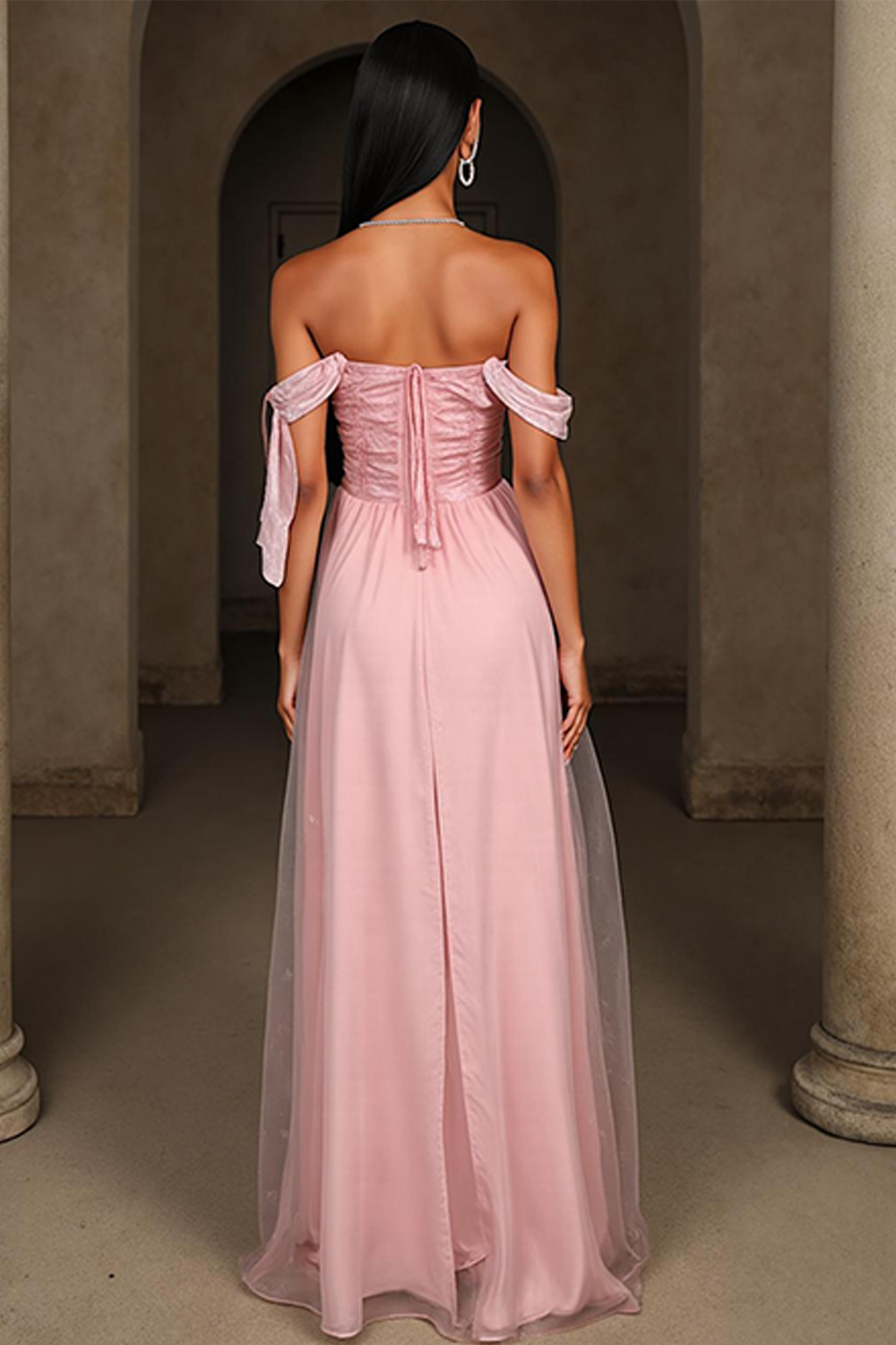 Modecrush Jacquard Light Pink Wedding Guest Dress