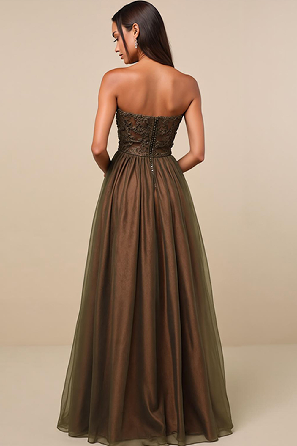 Modecrush Maroon Lace & Tulle V-Neck Long Evening Gorset Dress