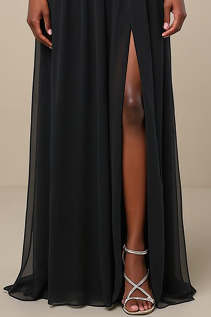 Modecrush Black Spandex Strapless Sheath Long Formal Dress with Side Slit