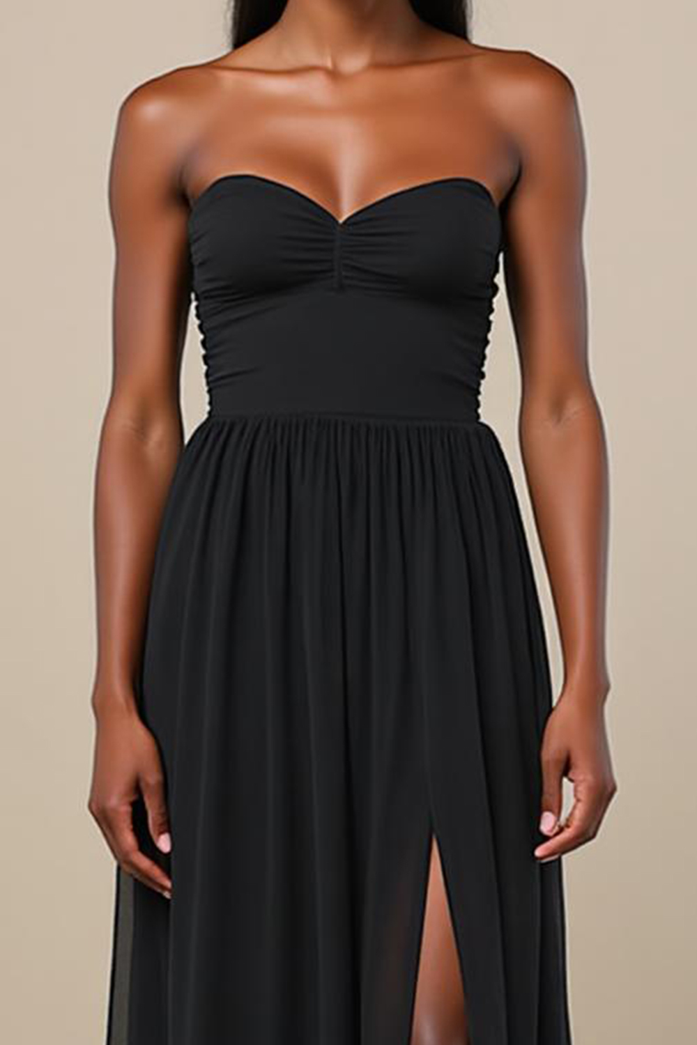 Modecrush Black Spandex Strapless Sheath Long Formal Dress with Side Slit