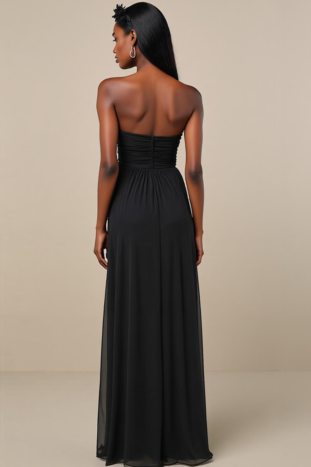 Modecrush Black Spandex Strapless Sheath Long Formal Dress with Side Slit