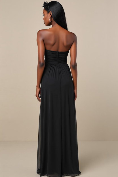 Modecrush Black Spandex Strapless Sheath Long Formal Dress with Side Slit