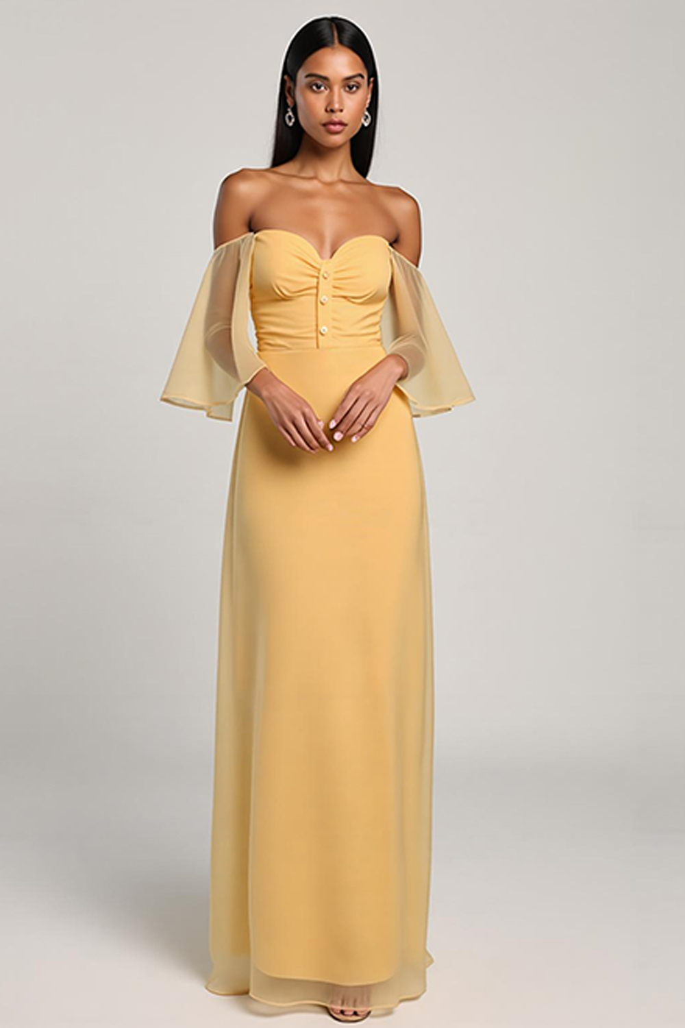 Yellow Off-Shoulder Organza Dress for Wedding & Vacation