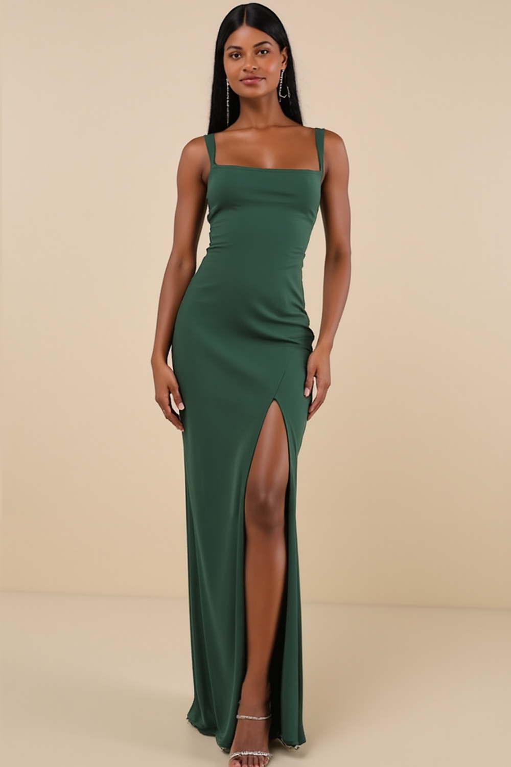 Modecrush Green Spandex Square Neck Sleeveless Sheath Formal & Vacatio
