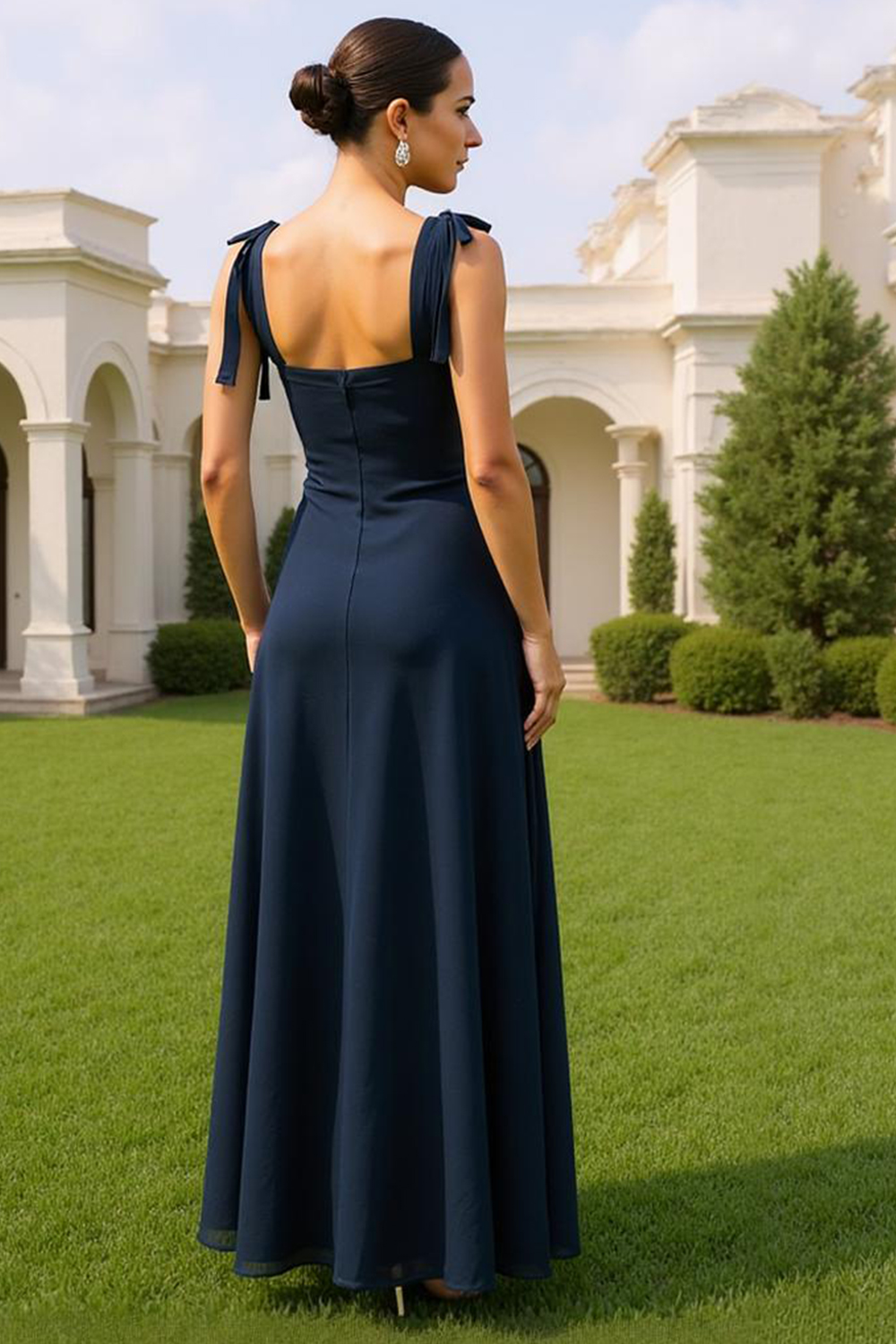 Modecrush Deep Square Neck Sleeveless A-Line Long Formal Dress with Side Glitter