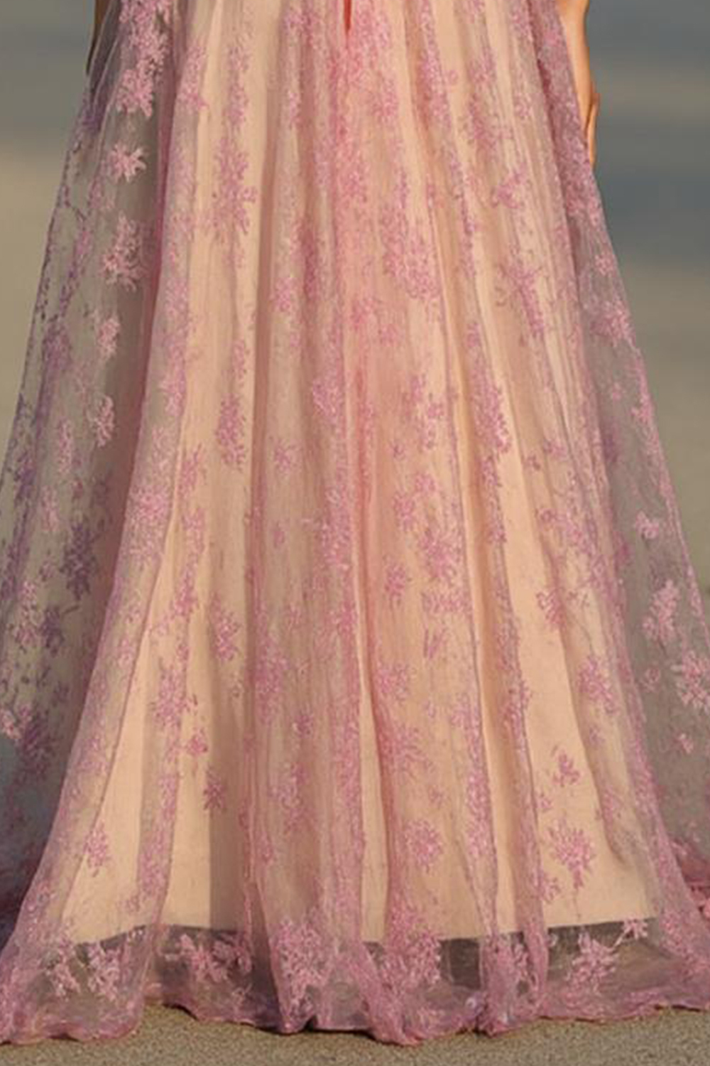 Modecrush Fitted English Rose Chiffon Sweetheart Embroidered A-Line Dress