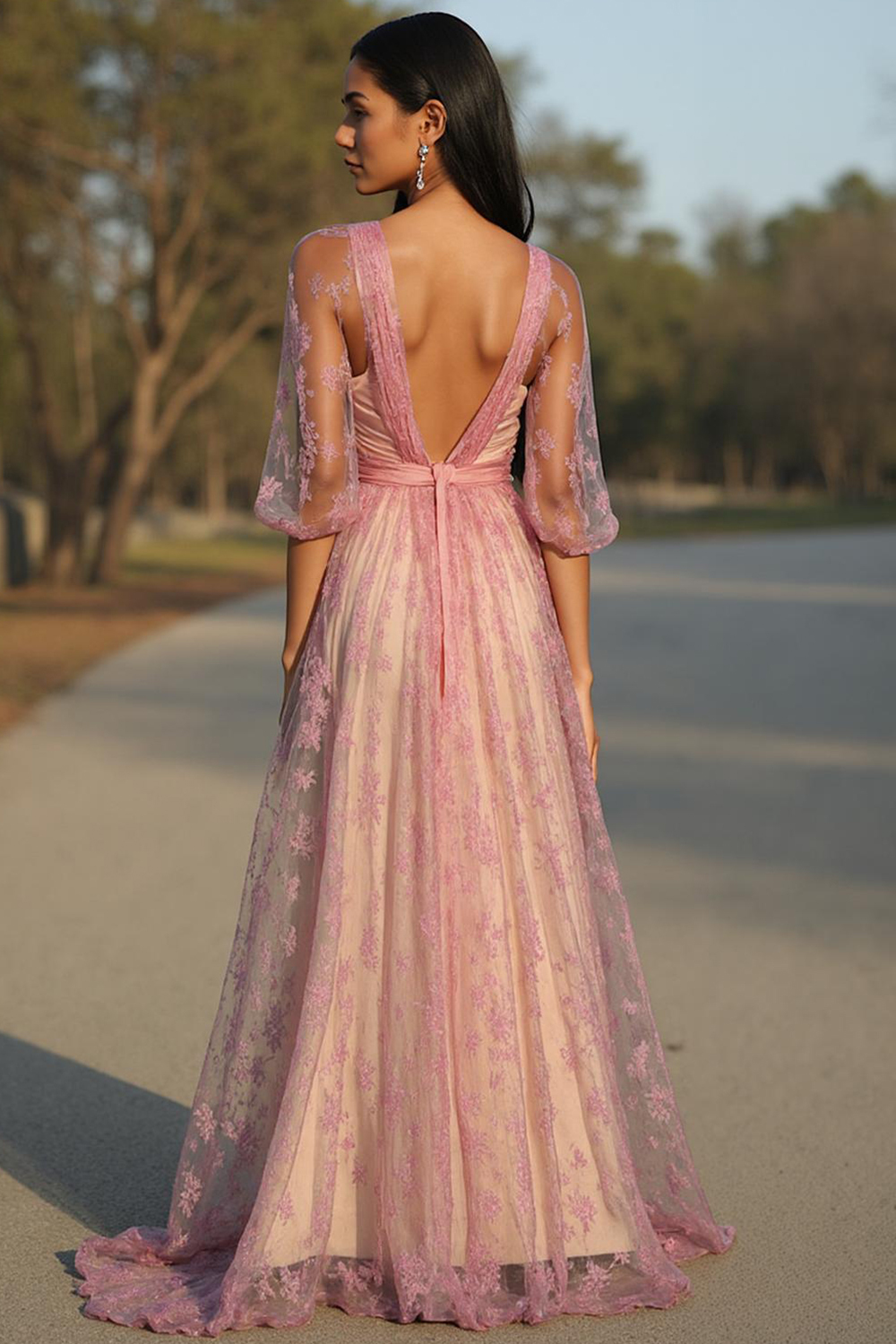 Modecrush Fitted English Rose Chiffon Sweetheart Embroidered A-Line Dress