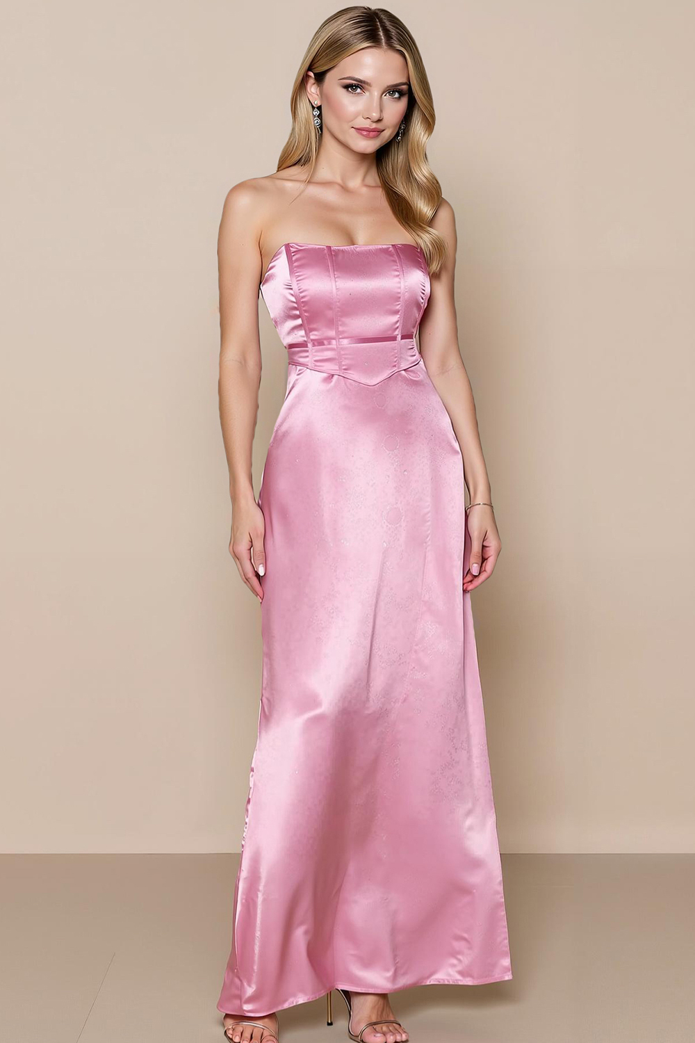 Modecrush Light Pink Satin Strapless Corset A-Line Dress with Backless Design