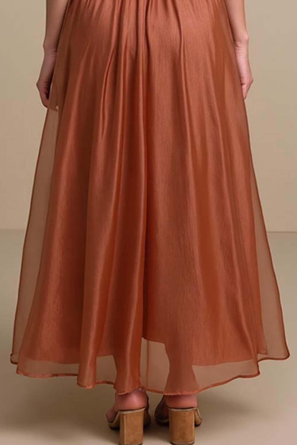 Modecrush Simple Maroon Chiffon Square Neck A‑Line Dress with Pleats