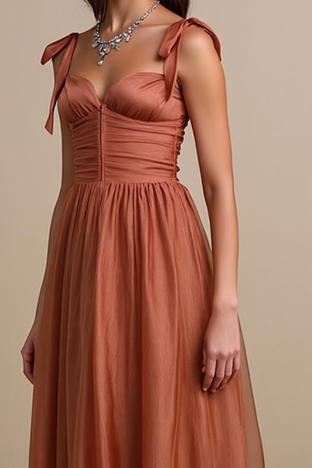 Modecrush Simple Maroon Chiffon Square Neck A‑Line Dress with Pleats