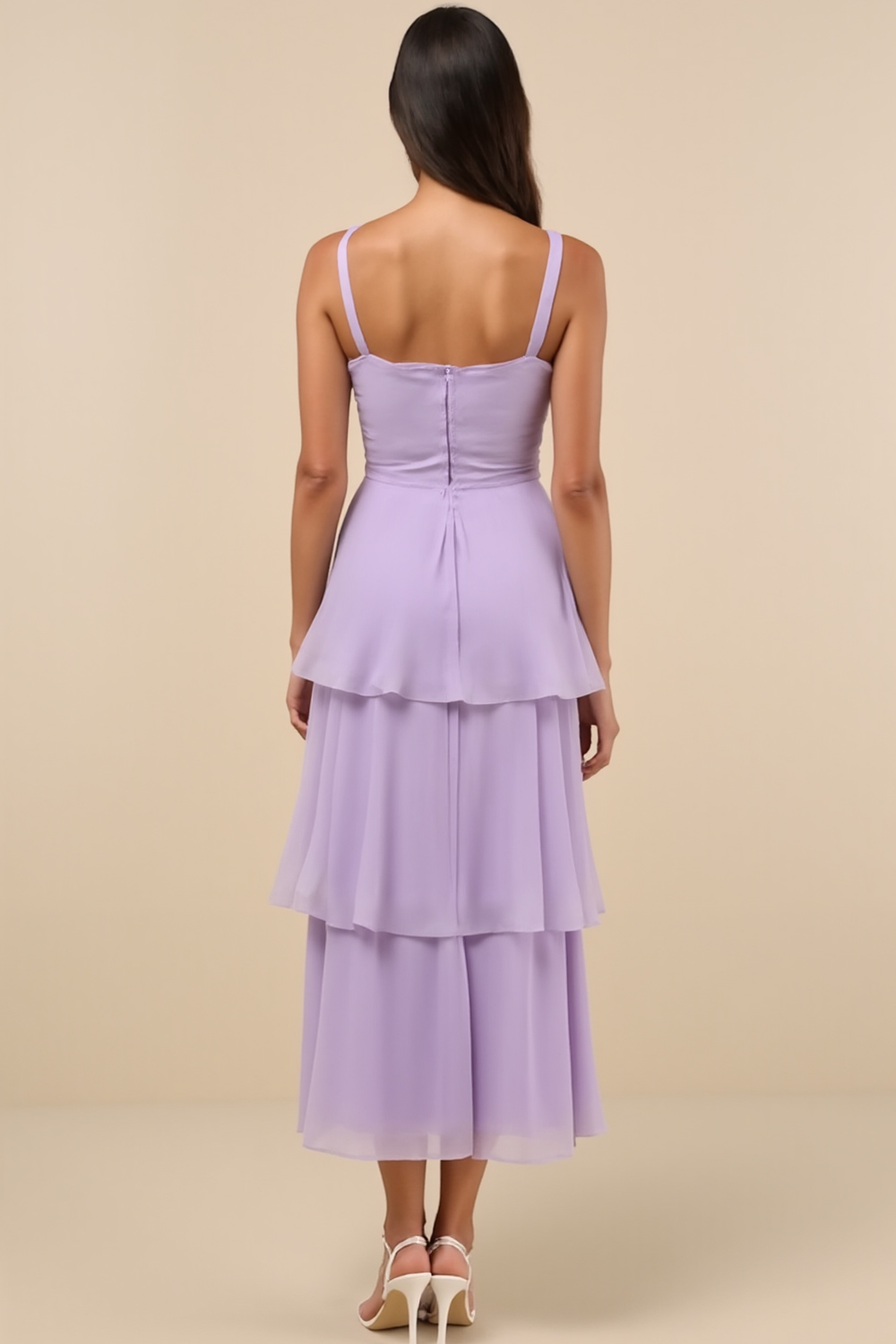 Modecrush Purple Taro Tiered Chiffon Wedding Guest Vacation Dress
