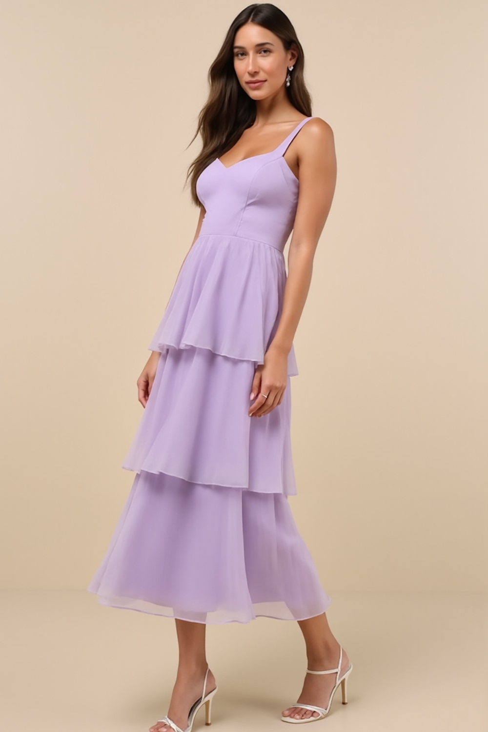 Modecrush Purple Taro Tiered Chiffon Wedding Guest Vacation Dress