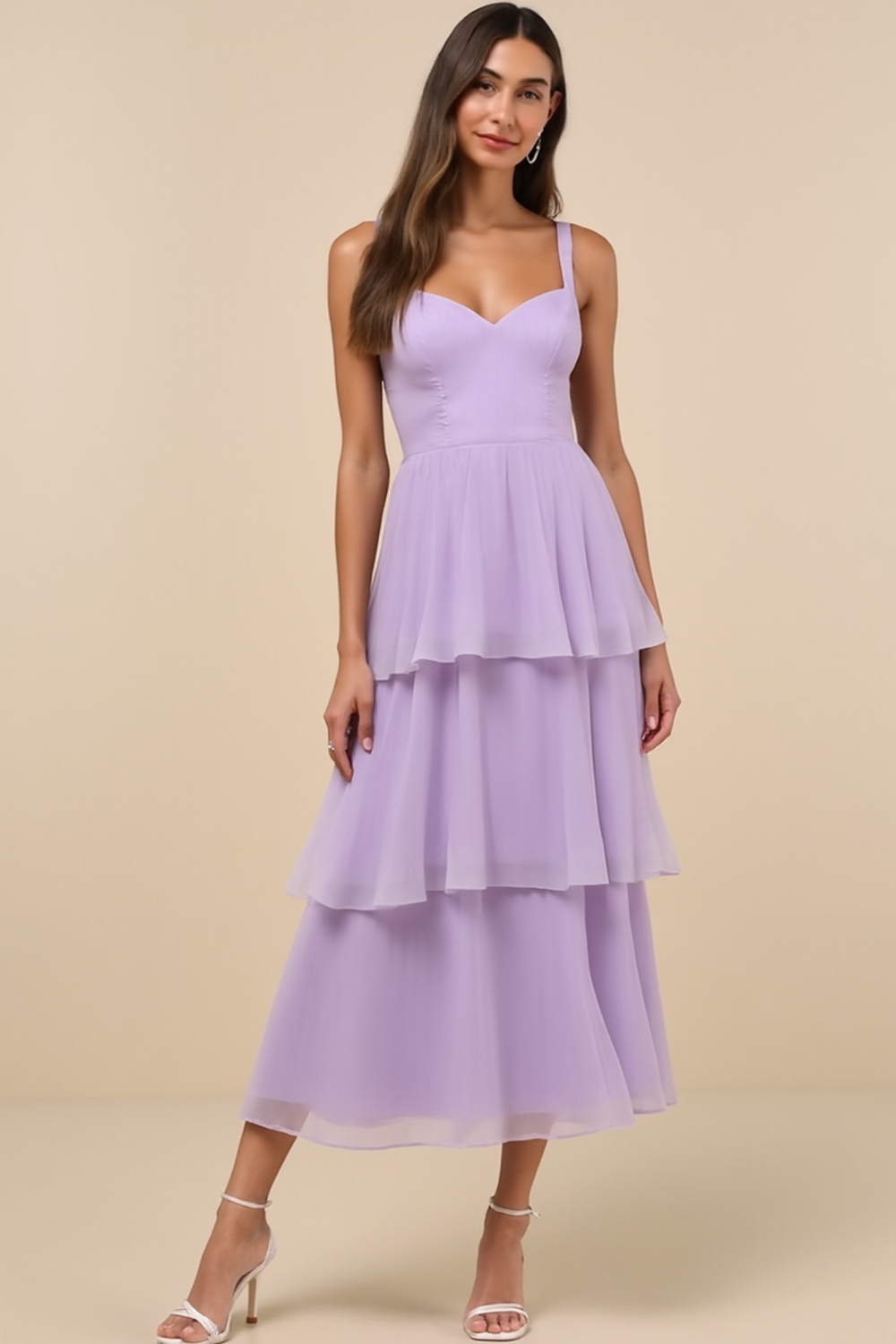 Modecrush Purple Taro Tiered Chiffon Wedding Guest Vacation Dress