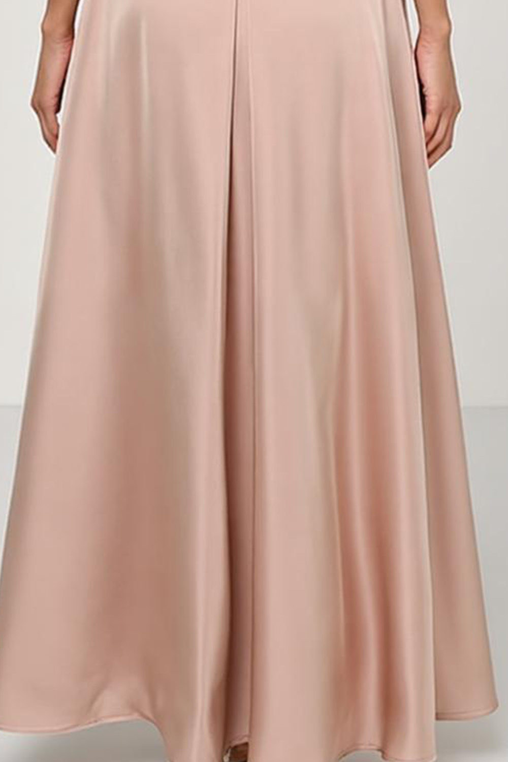 Modecrush Fitted Light Pink Stretch Satin V‑Neck A‑Line Dress with Side Slit 