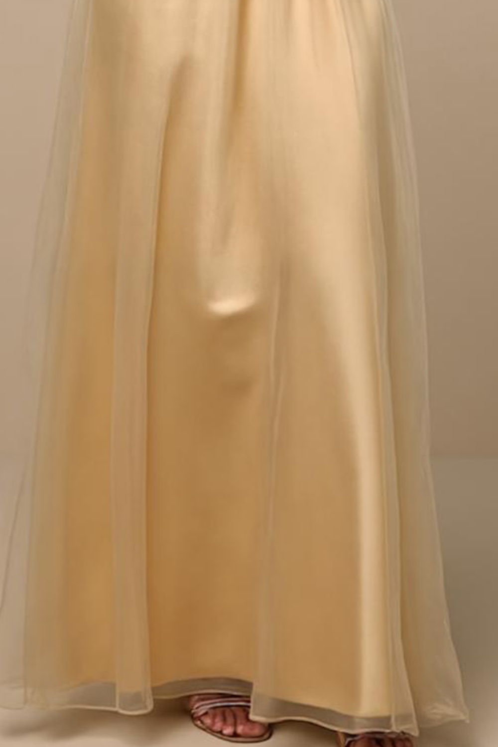 Modecrush Yellow Stretch Satin Strapless A-Line Pleated Long Formal Dress