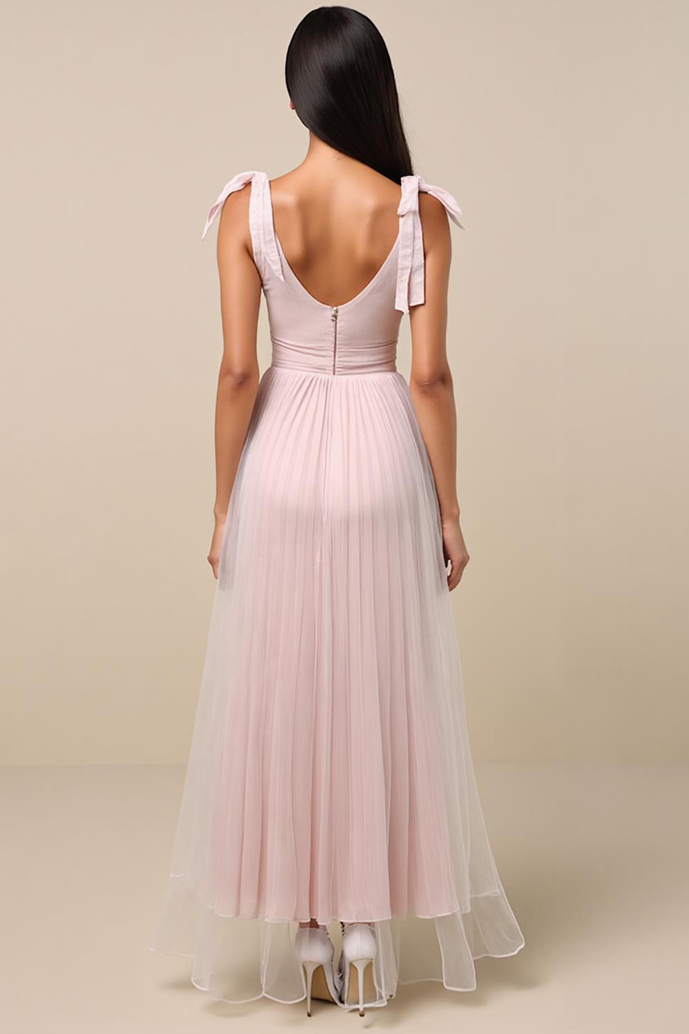 Modecrush Light Pink Pleated Sweetheart Neckline A-Line Long Formal Dress