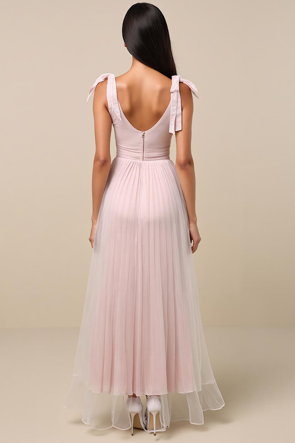 Modecrush Light Pink Pleated Sweetheart Neckline A-Line Long Formal Dress